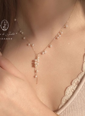 夏日微风*粒粒珠。唯美流苏珍珠美国包金项链原创小众高级通勤女