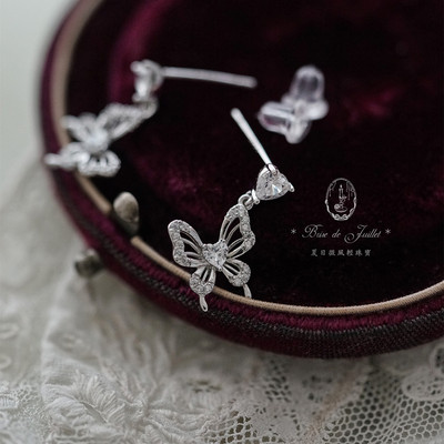 通体纯银蝴蝶锆石耳钉夹饰