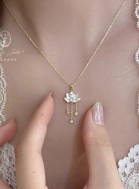 梵音莲花新中式925银项链气质