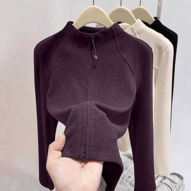 半高领德绒秋冬开衫2025新款秋季双拉链修身卫衣服