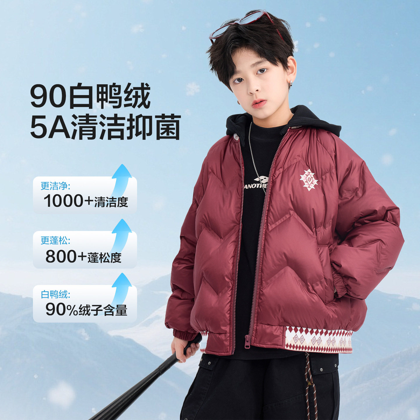 男童冬季新年红色可拆卸连帽面包羽绒服2025新款儿童男孩防寒外套