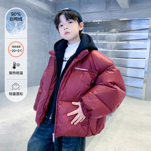 男大童冬装红色过年假两件面包服羽绒服2025新款儿童冬季加厚外套