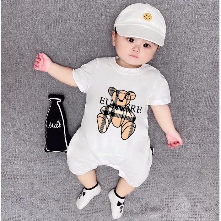 绅士英伦风婴儿连体衣夏季薄款纯棉短袖洋气满月百天宝宝夏装衣服