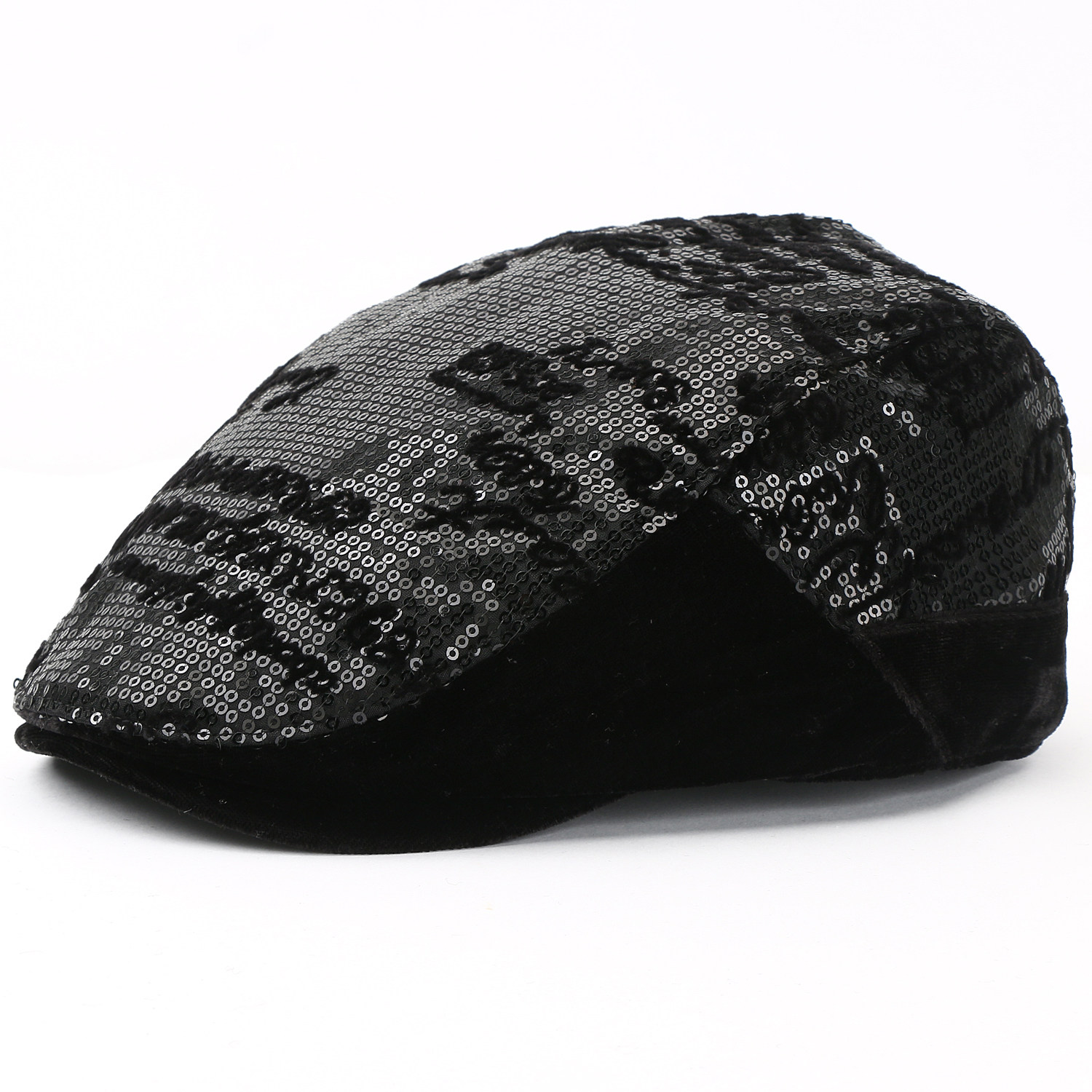 女士毛呢冬季鸭舌帽新潮亮片甜美女帽户外拍照保暖时尚优雅贝雷帽