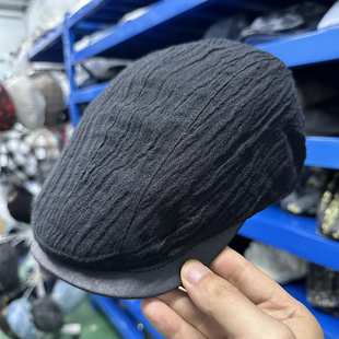 帽子男款夏季亚麻英伦复古鸭舌帽纯色前进帽女休闲前进帽透气灰色