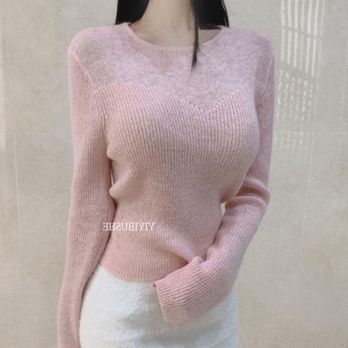 51STUDIO自制 GN306打动人心 女人味半透拼接柔软毛毛针织衫秋se