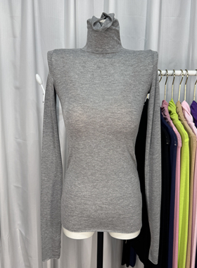 花灰色高领高级感打底衫女秋冬堆堆领修身内搭叠穿软糯长袖上衣
