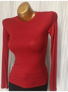 红色t恤女内搭2021春装新款圆领洋气小心机紧身性感打底衫上衣女