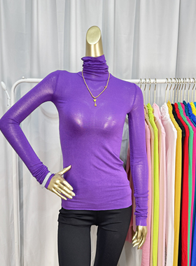 紫色高领打底衫女秋冬内搭堆堆领长袖t恤新款冬季上衣