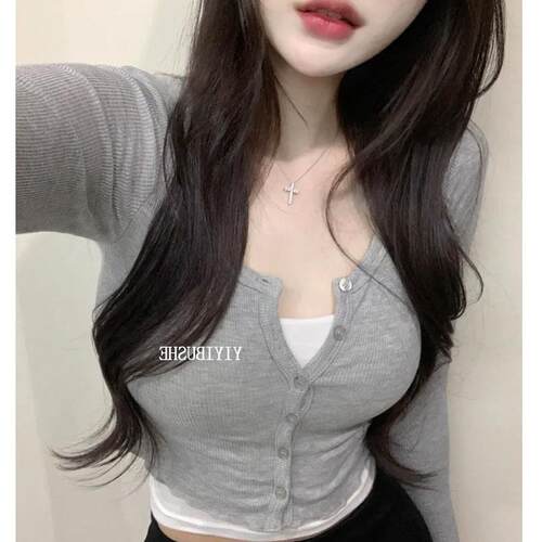 51STUDIO自制 LB109人手一件~简约显身材木耳边露腰长袖小开衫