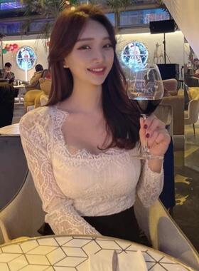 现货 求婚女主同款51STUDIO自制镂空蕾丝露背蕾丝衫111526