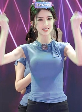 围巾领短袖T恤 2022年夏季新款女人味百搭气质优雅显胸上衣