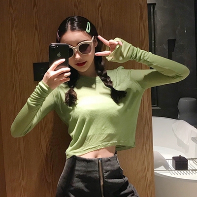 短款长袖上衣jazz跳舞服爵士舞蹈服女性感韩国女团同款嘻哈演出服