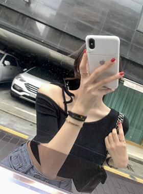 现货~51STUDIO自制夏季新款露肩短袖打底上衣052420