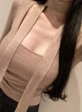 现货~51STUDIO自制性感方领飘带紧身长袖针织体恤优雅女人味上衣
