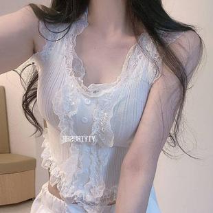 51STUDIO自制 T恤se LB222纯欲女人味 性感显身材蕾丝边针织无袖