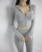 51STUDIO自制性感运动套装 2024新款 连帽拉链短外套 现货 喇叭裤