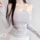 T恤se 性感显身材露肩条纹紧身长袖 51STUDIO自制 LC616每年都经典