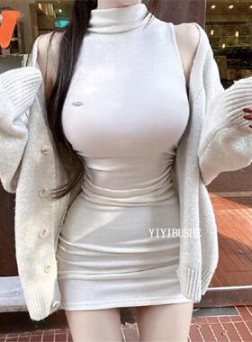 51STUDIO自制 LP373纯欲高级感~性感显身材半高领无袖包臀连衣裙