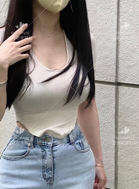 51STUDIO自制 韩国小姐姐超爱半透短袖低领花瓣下摆显腰细T恤S111