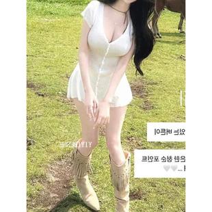 热销 51STUDIO自制 LI235巨好看性感纯欲V领短款针织连衣裙上衣