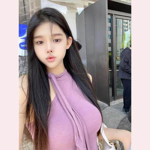 51STUDIO自制 新款辣妹显瘦修身无袖上衣蝴蝶结系带紫色挂脖背心