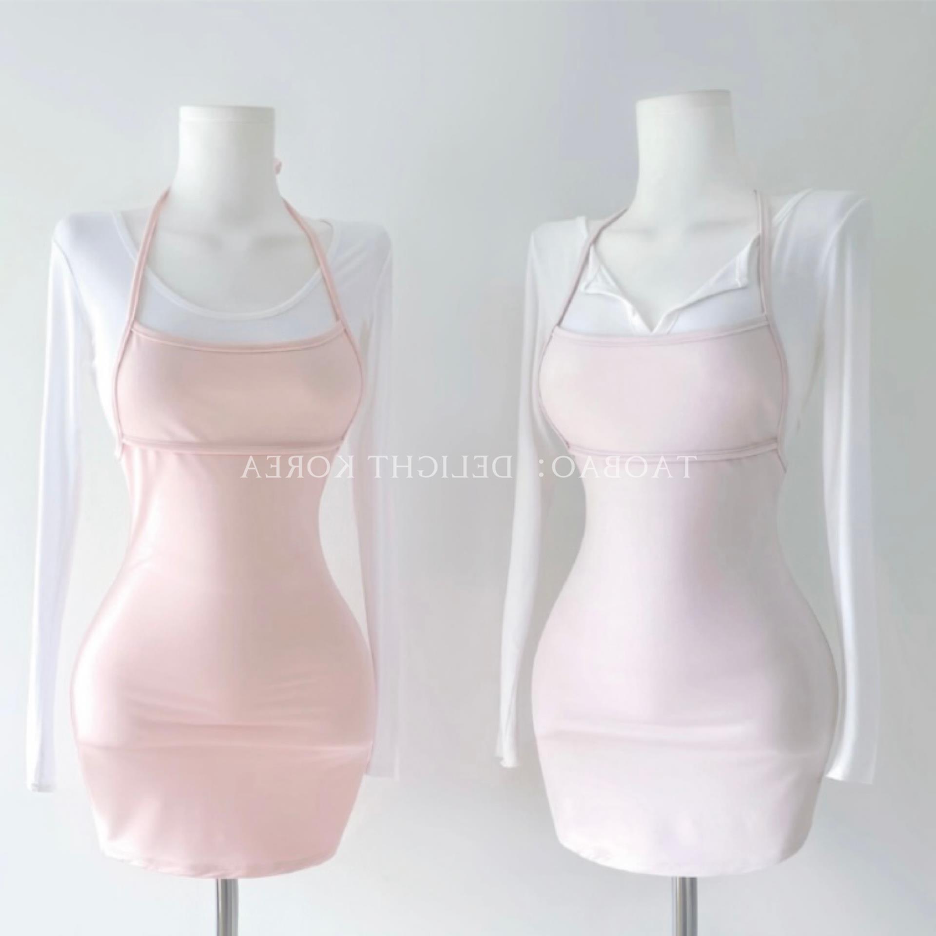 51STUDIO自制 可爱又性感系列纯色挂脖露背连衣裙吊带裙