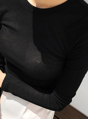 当天发 韩国正品 值得入 性感黑色基本款微透打底长袖T恤女BR679