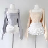 开衫 现货51STUDIO自制减龄小个子时尚 宽松短款 针织吊带 两件 套装