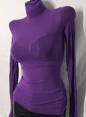 当天发 韩国东大门女装 薄薄好穿 葡萄紫色紧身气质高领打底衫T恤