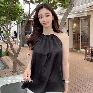 51STUDIO自制 仙气飘飘~法式醋溜面料挂脖链条飘逸无袖衬衫156