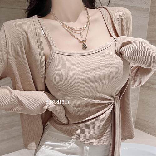 51STUDIO自制 LO107秋日巨好看的~优雅女人味系带吊带+开衫两件套