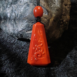 四川瓦西南红原矿满肉满色棉子红精雕凤凰六字真言裸石41-22-15mm