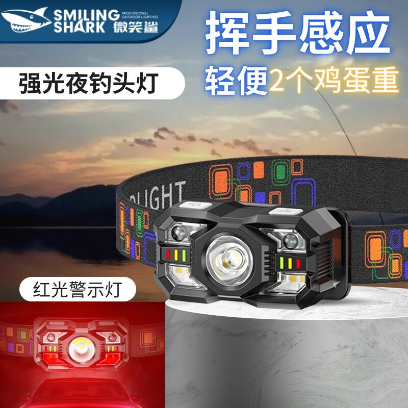 微笑鲨强光头灯户外超轻便携高亮头灯
