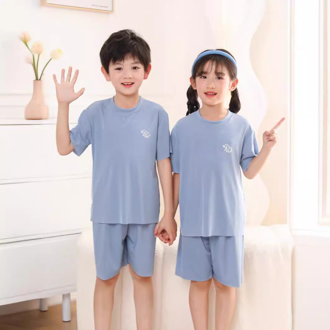 儿童睡衣夏季薄款男童冰丝短袖中大童女童夏款男孩女孩家居服