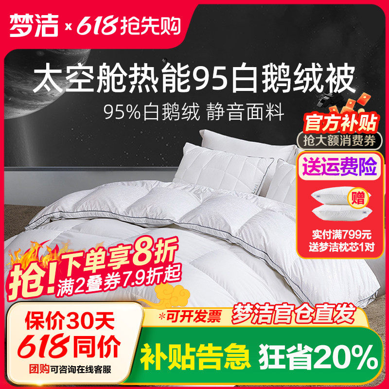 梦洁家纺太空舱95%白鹅绒单双人春秋被被子加厚被被芯羽绒被冬被