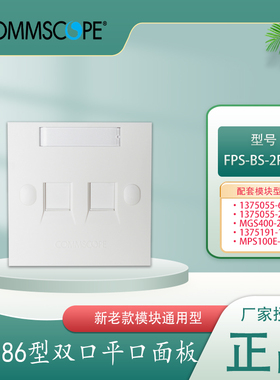 康普安普AMP双口网络面板86型760256273替代760249251平口RJ45电脑网线接口网络插座FPDS-BS-2P-SW不含模块