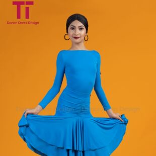 TTDANCE瑭曈舞服少儿女童拉丁舞蹈服套装L024后系带上衣抽褶摆裙