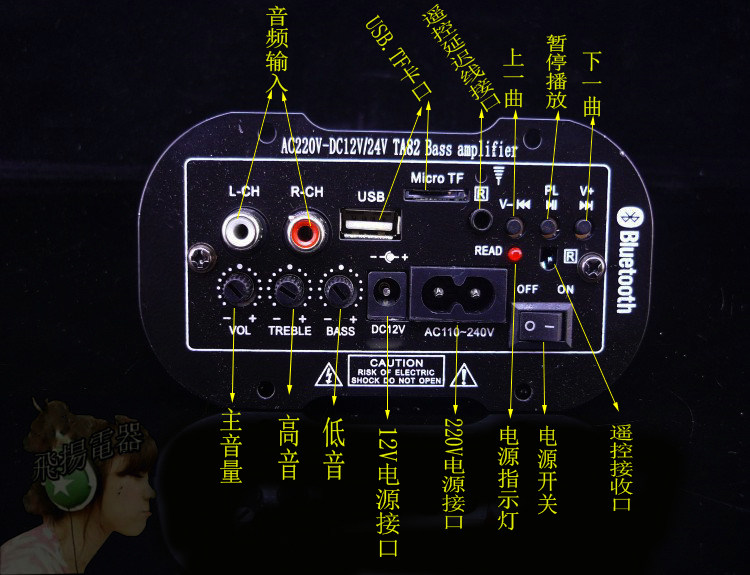 无蓝牙插卡炮芯板12伏V低音炮功放板 带220V电源 12V 4寸5寸6寸