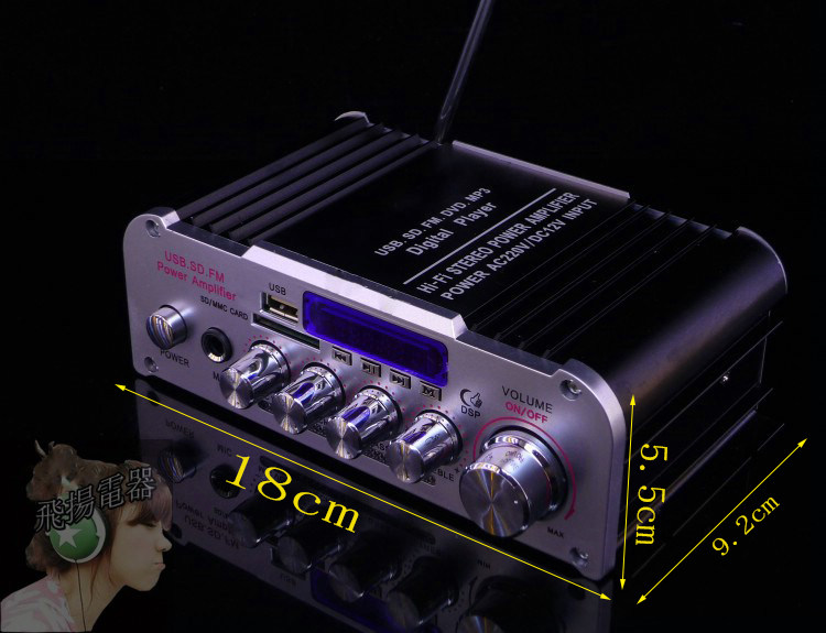 蓝牙12V110V伏台湾电压小巧功放机功率放大器 插卡U盘 带话筒接口