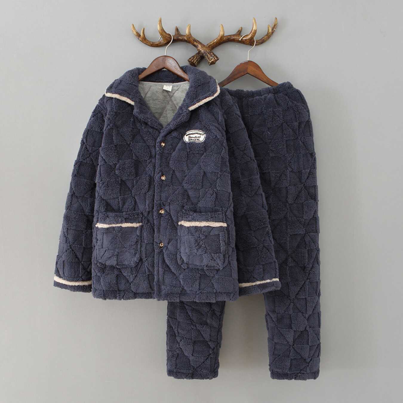 家居服套装中青年加厚夹棉睡衣