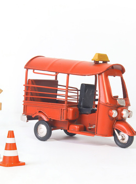 复古红色铁艺老爷车模型摆件