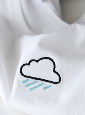 夏季100%纯棉白色短袖t恤女上衣下雨天刺绣设计感小众情侣装学生