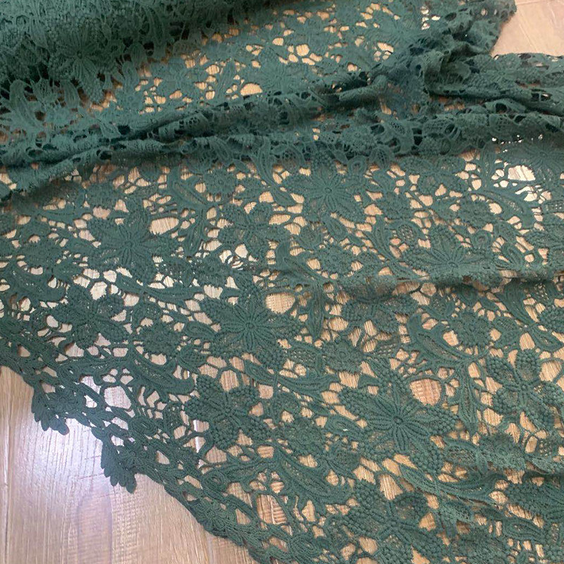 进口d家新款走秀款加粗棉立体水溶绿色蕾丝布料 连衣裙旗袍面料
