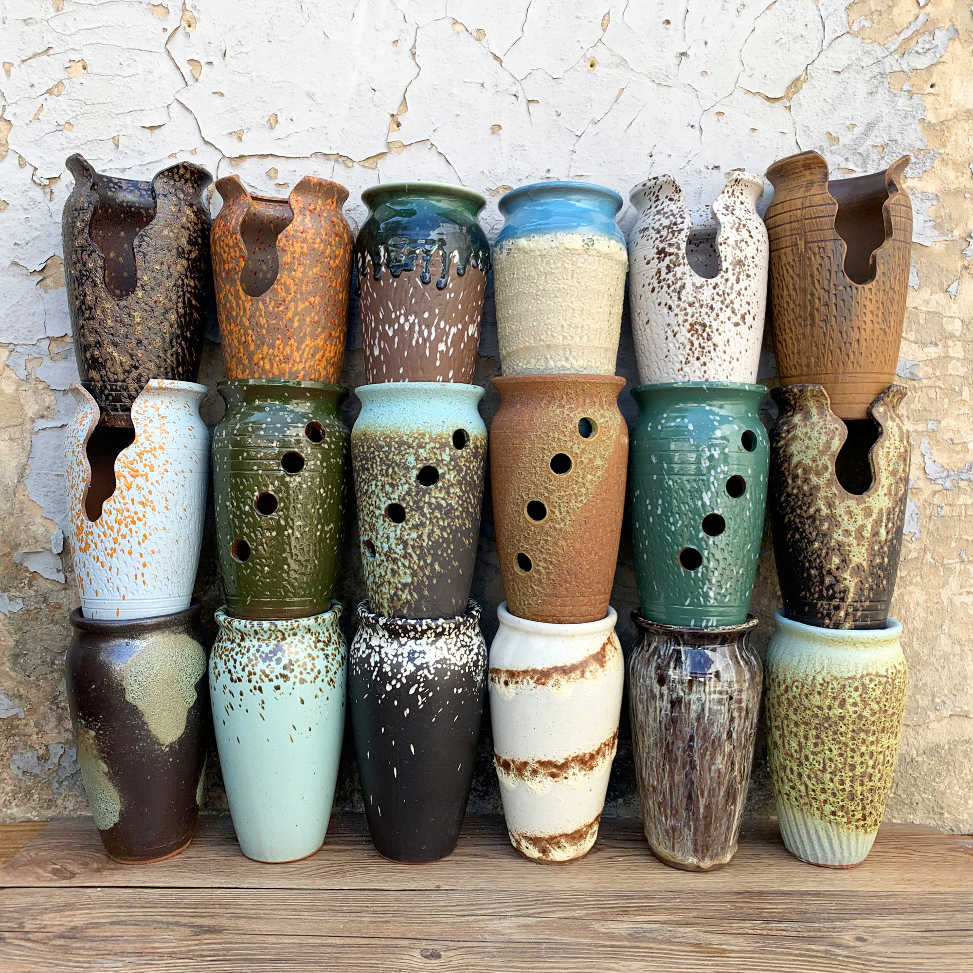 手工陶艺罐子切口千筒花盆花瓶高