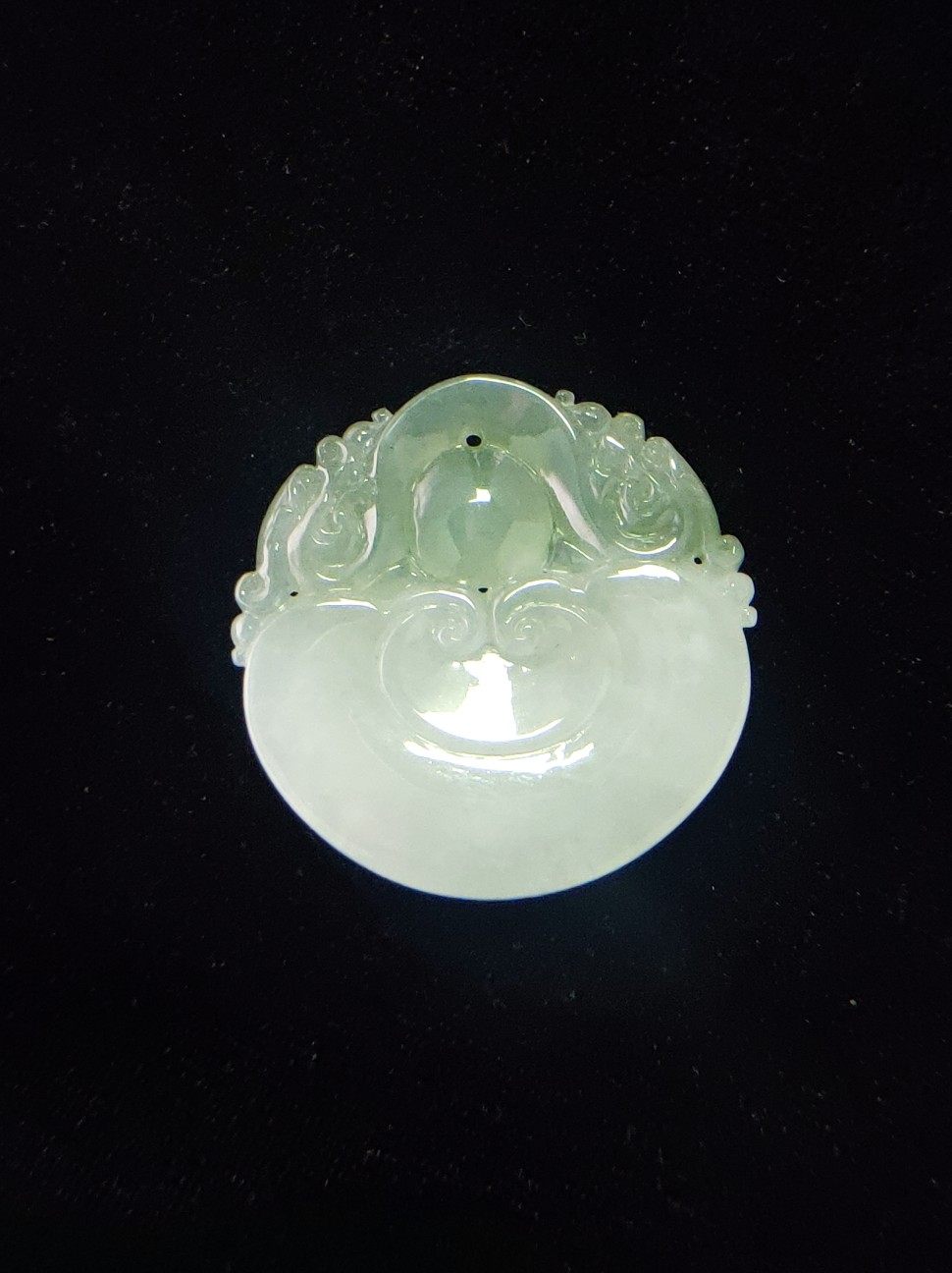 翡翠A货冰糯种双彩仿古如意牌