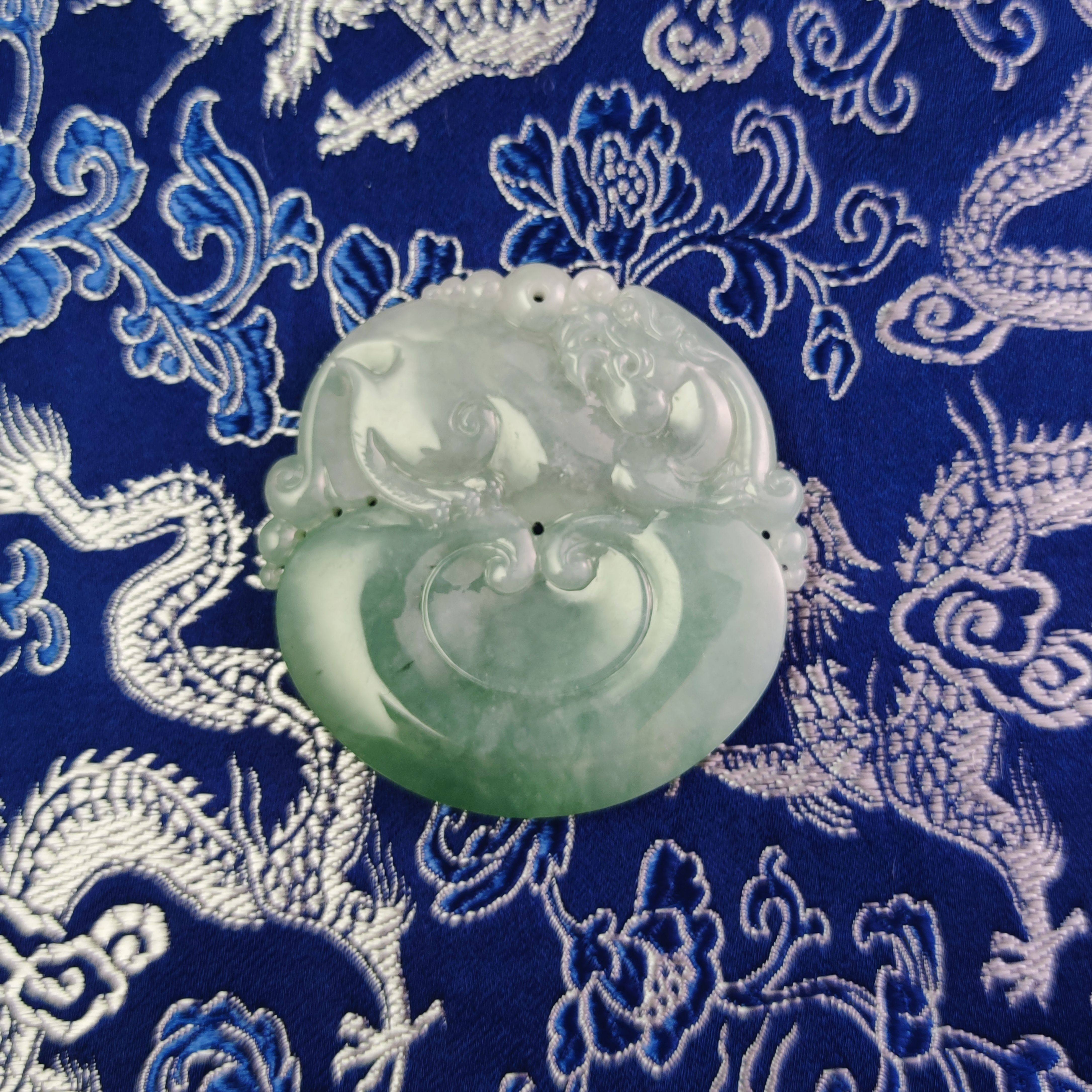 YSM天然翡翠A货高糯化起冰蓝晴底如意瑞兽吊坠挂件