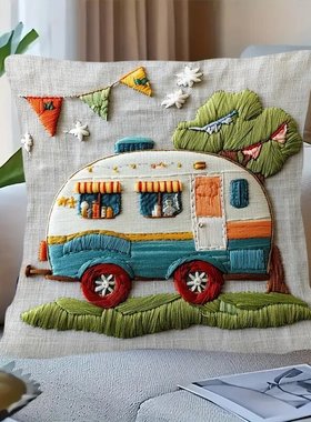 1件2D平面印花靠枕套复古帐篷印花靠垫套数码印花18x18英寸