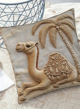 1件18x18英寸绿洲场景骆驼印花靠枕套单面印刷拉链闭合机洗