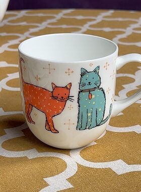 出口UW高温骨瓷猫咪可爱卡通猫马克杯水杯350ml洗碗机微波炉适用